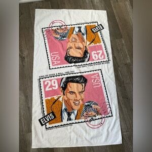 VTG Leshner Mills Elvis Presley King Of Rock & Roll Stamp Design Towel Retro S